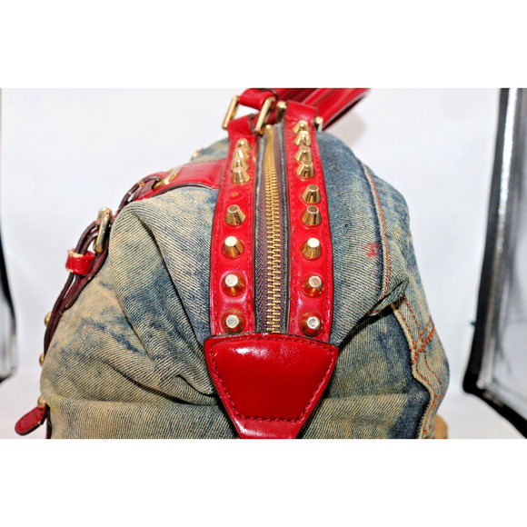 "WOW" Denim Pop Art Denim Duffel Shoulder Bag - Nicole Lee - Punk Grunge Graphic - Picture 8 of 14